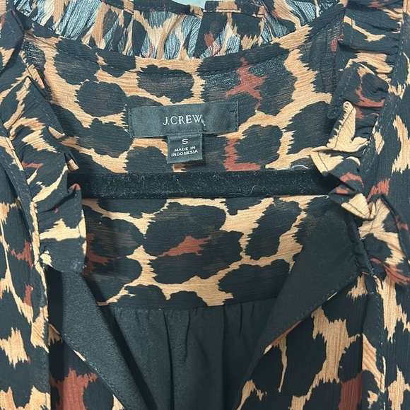 J Crew Tie-neck tiered dress in leopard crinkle chiffon dress Size Small - Picture 2 of 4